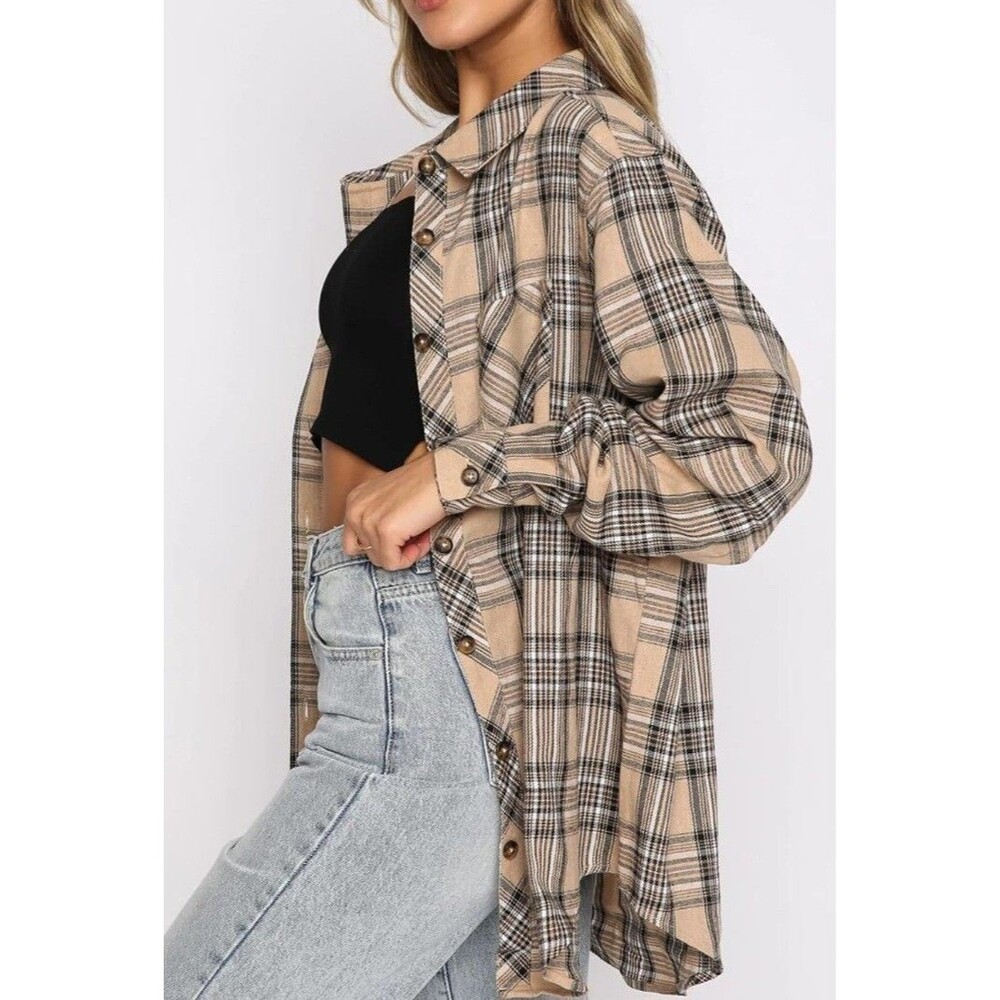 CHYRII Womens Button Down Flannel Shirts Long Sleeve Plaid Shackets Business...